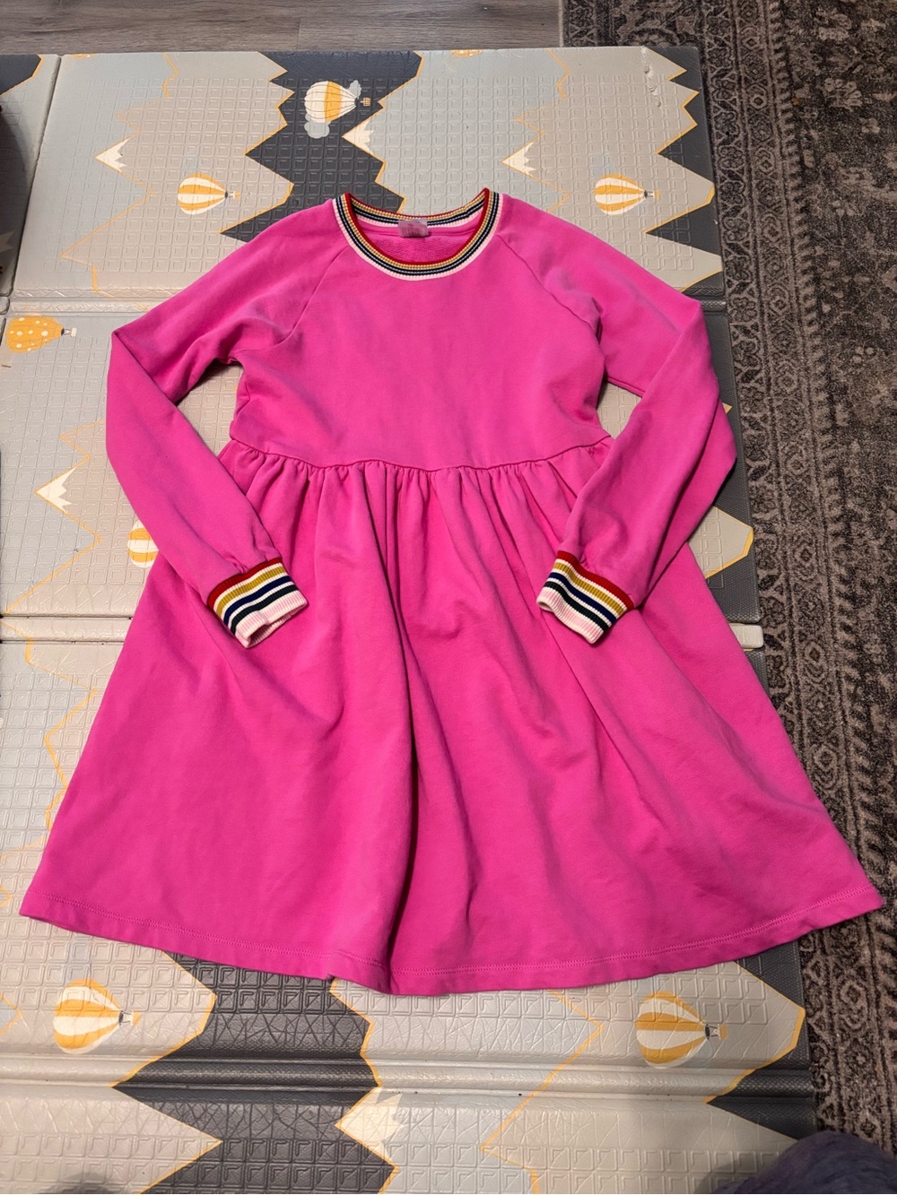 Hanna Andersson Bright Pink Long-Sleeve Knit Dress with Stripe Trim